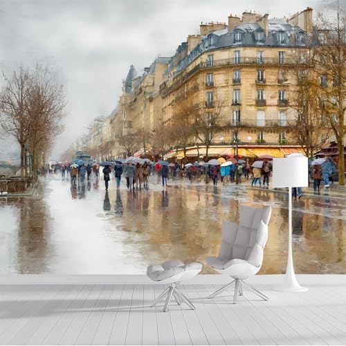DLERFLOVR Papier Peint Panoramique Peinture À L'Huile Abstraite 250x175cm Papiers Mural Les Rues De Paris XXL Muraux Tapisserie Photo Décoration pour Salon Chambre Restaurant - Jaune