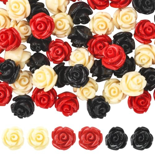 SUNNYCLUE 1 caja de 60 cuentas de Rosas de 3 colores En Forma de Rosa, Cuentas Sintéticas de Coral, Coloridas, Talladas, Teñidas, Florales, 3D, Espaciadores Sueltos Artificiales para la Fabricación de