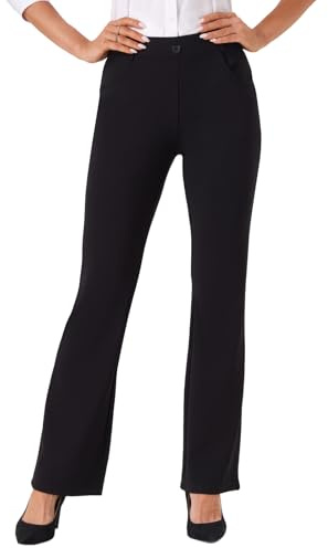 Friptspyg Mujeres con Bolsillos Pantalones de Manguera de Negocios Elegantes de Traje Casual de Tela de Trabajo Pantalones Estirables con Cremallera,Negro S