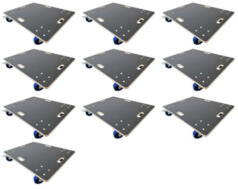 PROREGAL Profi Transportroller Hercules 80x60 cm Schwerlast bis 800 kg 4 Gummirollen mit Bremse & Griff, Siebdruckplatte rutschfest, 10er Set Rollbrett für Möbel Möbelroller Transporthilfe Werkstatt