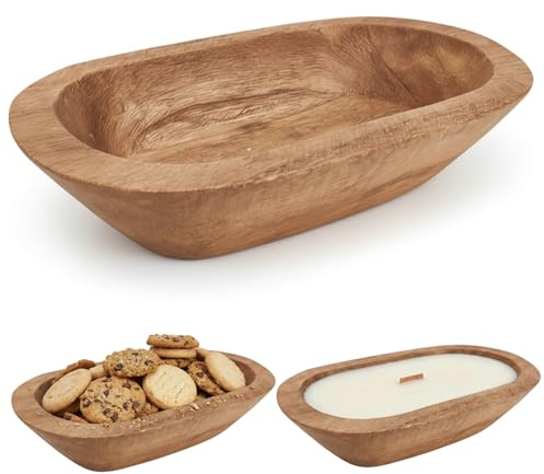 Porgeel Cuenco de Madera para Velas Cuenco de Pan de Madera Decorativo rústico para Hacer Pan Mesa de Comedor Centro de Mesa decoración del hogar 8 7x5 1x2 Pulgadas