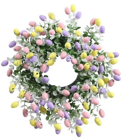 Ghirlanda per porta da 15 pollici con uova colorate, corona primaverile artificiale per decorazione interna ed esterna, decorazione per casa di Pasqua per pareti, finestre, giardino e feste
