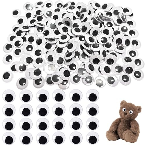 200 Selbstklebende schwarze Wackelaugen 2cm für DIY Basteln | Einfach aufzukleben, beliebtes Bastelmaterial für Schulprojekte, Scrapbooking und kreative Handarbeiten