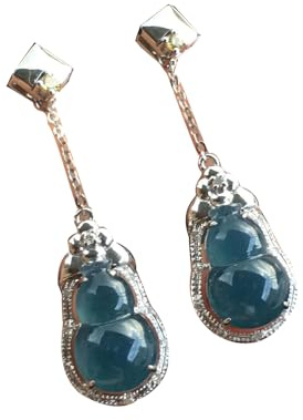 S925 Silver med Natural Jade Ice Blue kalebass örhängen örhängen för kvinnor Yoga Äkta