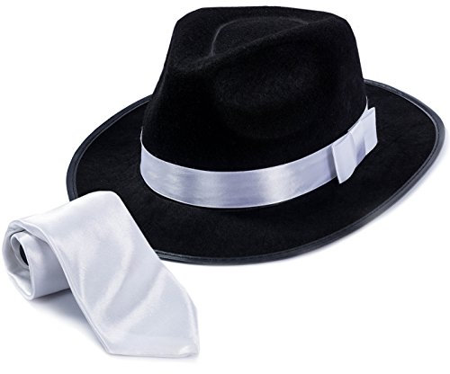 Tigerdoe Fedora Hat – Fedora Gangster Hat With White Tie – (2 Pc Set) 1920's Men’s accessories