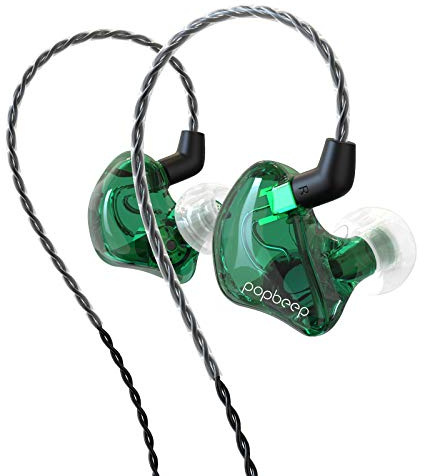 BASN Dual Dynamic Driver In-Ear Monitor Headphones - Detachable MMCX Cable - Musicians In-Ear Earbuds (BC100 Green, No Mic)