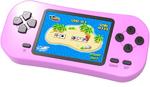 ZHISHAN Handheld Spielkonsole für Kinder Eingebaute 218 Klassische Retro Elektronisches Video Spiele 2.5 LCD 3,5 Kopfhöreranschluss Wiederaufladbar Arcade (Rosa)