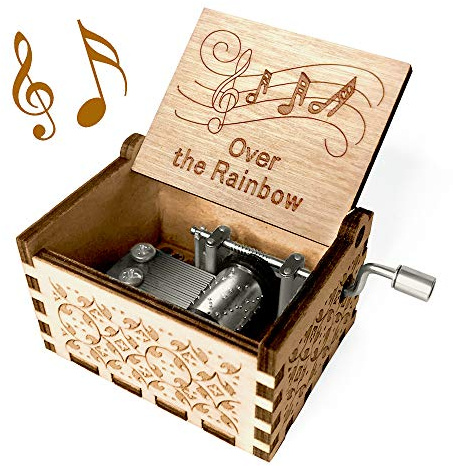 Ucuber Over The Rainbow Music Box, Wood Engraved Music Cute Box Best Gift for Valentine's Day Thanksgiving Birthday Christmas