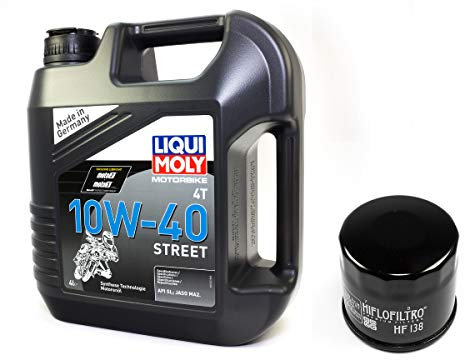 Motoröl Set Street 10W40 4 Liter + Ölfilter HF138 für Cagiva Kawasa ki Sachs S u z u k i Navigator KLV DL GSF GSR GSX GSX-R GW RF SFV SV TL VL VLR VS