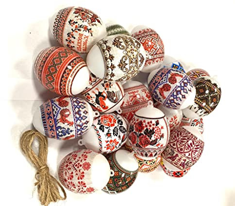 Ukrainisches Kunsthandwerk Ostereier zum Aufhängen. mit unsere Folie bezogen STICKEREI 21 Stück mit Aufhänger und Angelschnur.