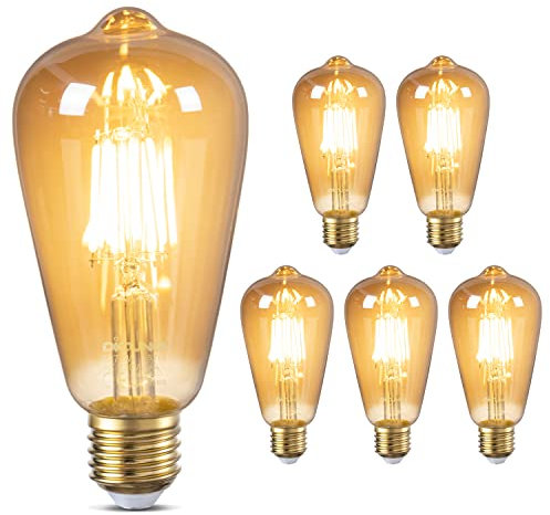 DiCUNO Edison Vintage Glühbirne E27, ST64 Filamente LED Lampe 6W, Warmweiß 2200K, 600LM, Antike, Dekorative Beleuchtung, Nostalgie und Retro Birne für Haus, Café, Bar, nicht dimmbar, 6er Pack