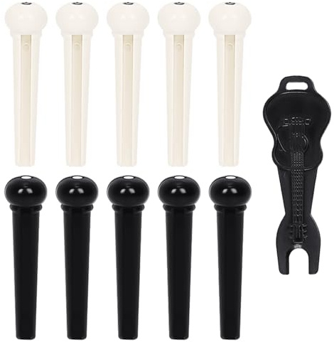 COACOM 10 Stück Gitarren-Stegstifte, 1 Stegstift-Abzieher, Gitarrensaitenstifte, Akustikgitarrenstifte, Gitarrensaiten-Endmuttern (Schwarz Und Weiß).