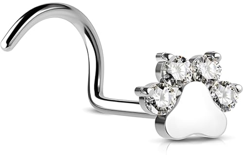HZAOPZE Nasenpiercing Ring G23 Titan Nasenring 925 Sterling Silber 20G Pfotenabdruck Nasenstecker S-förmig Nase Screw Nostril Piercing Schmuck Titan Body Piercing-Schmuck