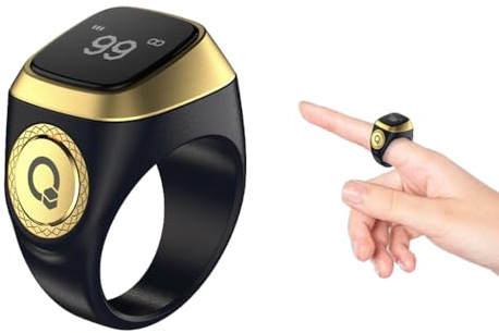 Kellegour Smart Tasbih Tally Counter Ring,Rechargeable Electronic Finger Counter,20mm Smart Ring Digital Tasbeeh Counter,Digital Electronic Tasbeeh Counters for Prayer with Vibration Reminder,Black