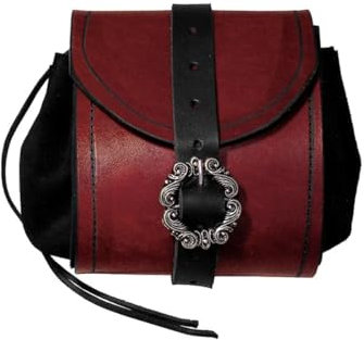 Mittelalterliche Gürteltasche aus Kunstleder, verstellbarer Riemen, rot, Einheitsgröße