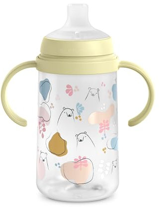 Suavinex, Biberon à Anses, Tasse Apprentissage Bébé avec Bec Souple en Silicone, Système Anti-Colique, Gourde Enfant avec Poignées, Antifuites, Passe au Lave-Vaisselle, +6 Mois, 270 ml, Bears Vert