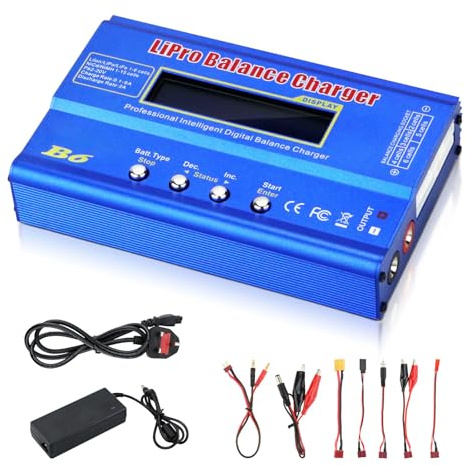 Lipo Battery Charger - 6A 80W Balance Charger Discharger with Power Adapter and XT60 Charging Cable, Digital Charger for LiPo Li-ion NiCd Pb NiMH LiFe Battery