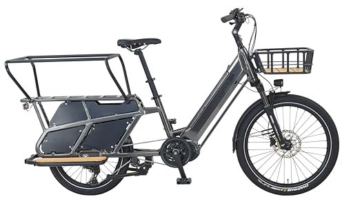 Prophete URBANICER 4.0 Urban Longtail-E-Bike 24 – AEG 250W Mittelmotor, 170 km Reichweite, 9-Gang, Hydraulische Scheibenbremsen, LED-Beleuchtung, Integrierter Li-Ion Akku, Grau