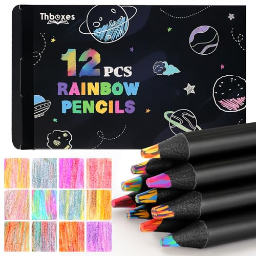 Thboxes Easter Gifts for Kids,12 Rainbow Pencils,colouring pencils for Adults,Art Supplies Drawing Coloured Pencils,Birthday Gifts for Kids Girls Boys Teenagers Children