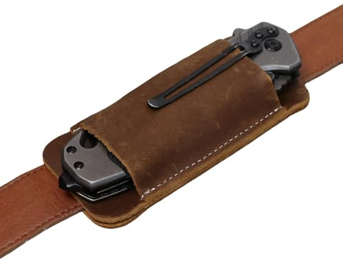 Sanseenia Leather Knife Sheath, Horizontal Carry Knife Sheath for Belt, Pocket Knife Holster, EDC Pocket Belt Pouch Organizer for Men, Open Bottom Design (Brown)