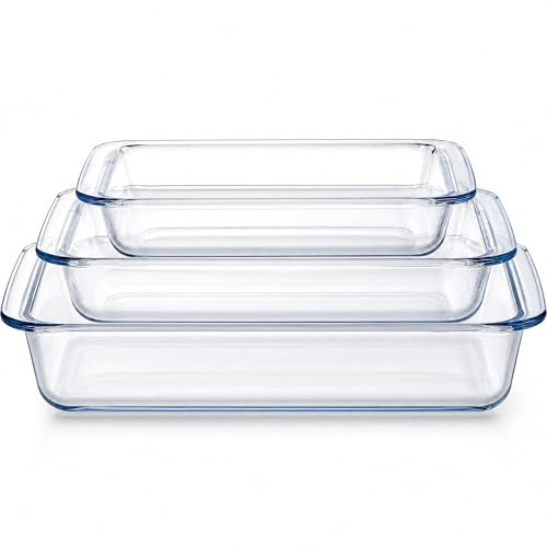 Bandejas Horno Cristal Set 3 Piezas Vidrio Resistente 1L 1,6L 2,2L Fuente Para Hornear Asar Gratinar Apto Horno Microondas Lavavajillas Cocina Facil Duradera Preparacion Alimentos