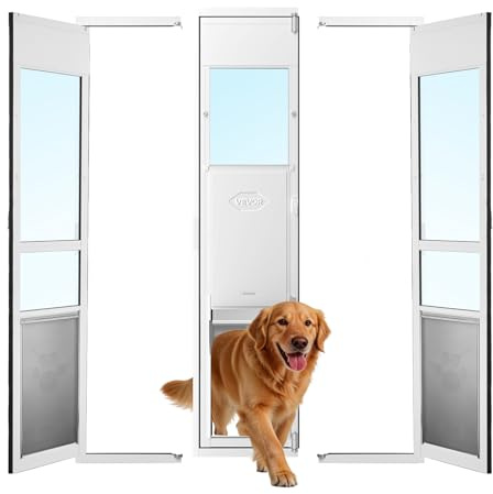 VEVOR Dog Door for Sliding Glass Door, 75 7/8 to 80 11/16 Adjustable Height, Aluminum Alloy Frame with Flap and Lock, for Extra Large-Sized Dogs, 180° Swing-Open Sliding Glass Pet Doors for Renters