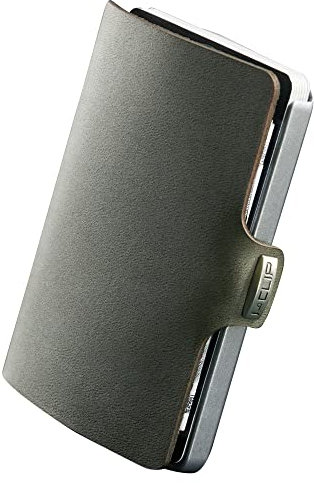 I-CLIP Original Funda para Tarjetas de crédito con Clip para Dinero - Piel Lisa - Cartera Fina - Cartera de Piel - Cartera Premium - Funda para Tarjetas - Soft Touch Oliva Plata