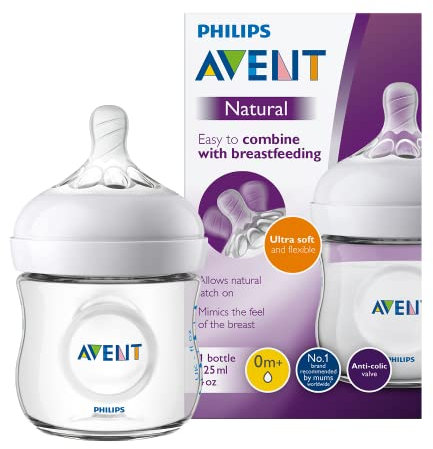 Philips Avent Natural New-born Feeding Bottle, 125 ml (Pack of 1), Transparent