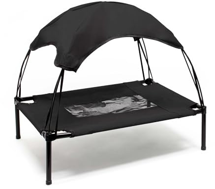 Wiltec Hundebett mit Dach Schwarz 76 x 60 x 16 cm Größe M bis 25 kg Outdoor Katzenliege Haustier Schlafplatz Sonnendach