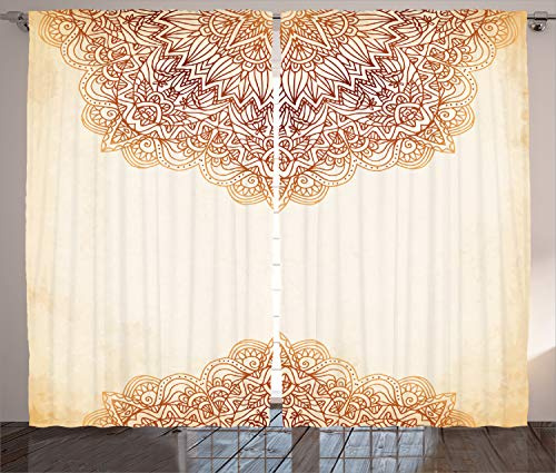 ABAKUHAUS Mandala Rustikaler Gardine, Oriental Klassiker, Schlafzimmer Kräuselband Vorhang mit Schlaufen und Haken, 280 x 245 cm, Blasser Senf