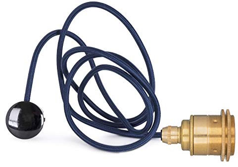 3m Textilkabel Pendellampe NAVY-BLAU | Textilkabel mit Fassung & Schuko-Stecker | E27 Gewindemantelfassung Messing (2 Schraubringe)