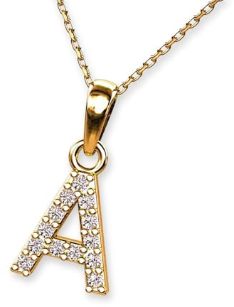LillyMarie Damen 333 Gold Buchstaben-Anhänger Hals-Goldkette 333 klar längen-verstellbar Schmucketui Geschenk für Frauen