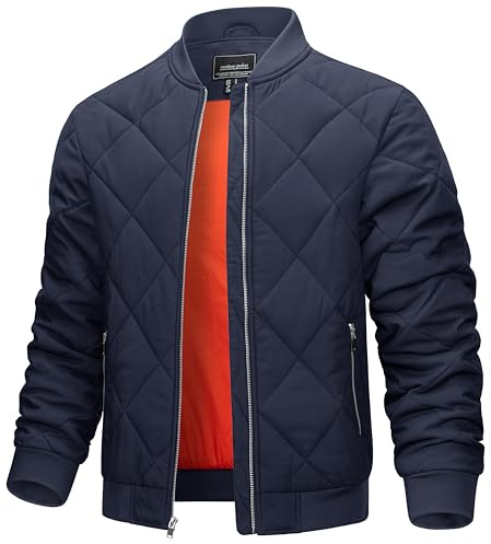 TACVASEN Men's Padded Jackets Winter Full Zipper Fleece Casual Bomber Varsity Coat Navy M