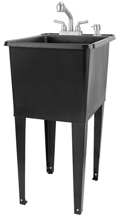 JS Jackson Supplies Évier utilitaire gain de place avec robinet extractible, distributeur de savon, baignoire noire (inoxydable)