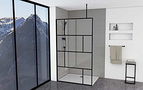 MARWELL Duschwand in modernem Design 120 x 195 cm - Glasdusche mit matt schwarzen Wandprofil - Einscheibensicherheitsglas für höchste Sicherheit - Montage auf Duschwanne oder Fliese