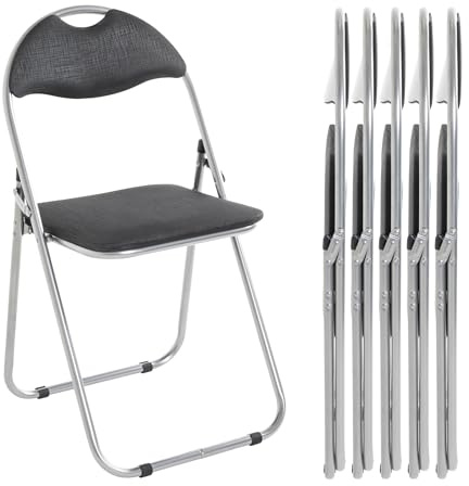 HAKU Chaise Pliante rembourrée, Lot de 6 chaises Pliantes Confortables en Aluminium, Noir, Dossier et Assise rembourrés, Acier - Dimensions : L 44 x H 80 x P 47 cm, Style : Moderne