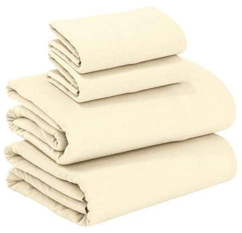 RUVANTI 100% Cotton Flannel Sheets Queen Size - 4 Piece Warm, Soft & Breathable, Deep Pocket, Double Brushed Cozy All Season Bedding Set, Cream