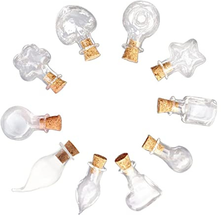 SKYPRO 50Pcs Mini Glass Bottles with Cork Lids, 10 Shapes Tiny Glass Jars, Wishing Bottles, Small DIY Decorative Craft Vials for DIY Crafts Party Weddings Decoration Storage Accessories