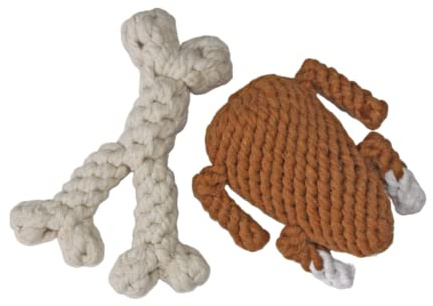 Midlee Thanksgiving Meal Rope Dog Toy Set - Turkey Leg & Wishbone