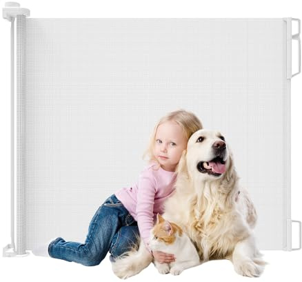 Retractable Stair Gate for Baby & Dogs, 140 x 83cm (55x33in), Extra Wide Safety Gate with Lock - Ideal for Large Openings & Pets