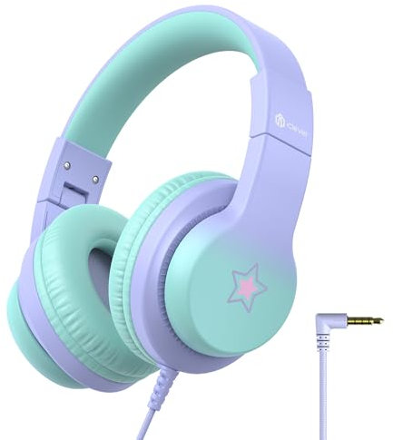 iClever HS19S Casque audio filaire pliable pour enfants avec micro, limiteur de volume 85/94 dB – Shareport – Casque stéréo supra-auriculaire pour enfants, garçons et filles, casque filaire avec prise