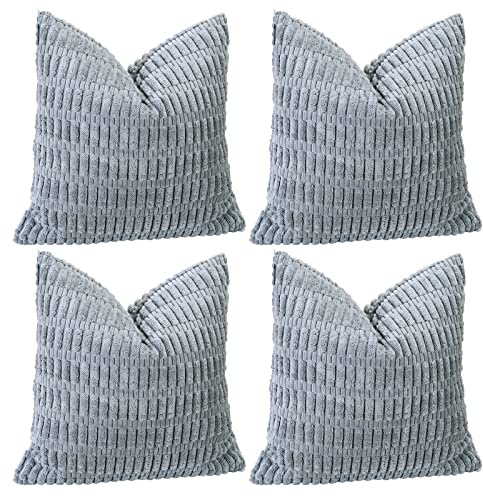 Sungeek 4er Set Kordsamt Kissenbezüge, Dekorativ Zierkissenbezüge Weich Kissenbezug Dekokissen Sofakissen Couchkissen Deko Bezug Kissenhülle für Sofa Schlafzimmer Wohnzimmer (Grau, 45x45 cm)