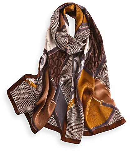 PoeticEHome Pañuelo Largo de Seda 100% Mulberry 170x53cm - Chal Suave y Ligero para Mujer, Ideal para Cuello, Cabello y Cabeza - Caja de Regalo