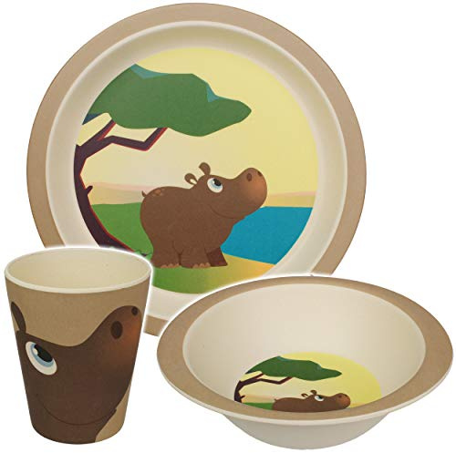 alles-meine.de GmbH 3 TLG. Set - Kunststoff - Geschirrset - Nilpferd/Flusspferd - Zoo Tiere - BPA frei - Kunststoffgeschirr - Trinktasse + Teller + Müslischale - Spülmaschinenf..