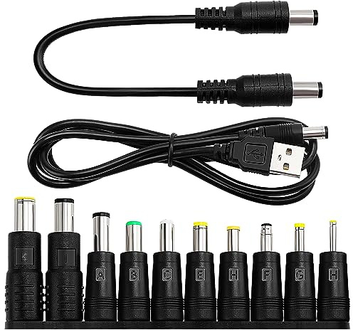 10 in 1 Universal DC Netzteil Adapter, KUOQIY 5.5x2.1mm DC Hohlstecker Adapter mit 2 Stücke Kabel, für Ventilatoren, Router, Schreibtischlampen, Computer