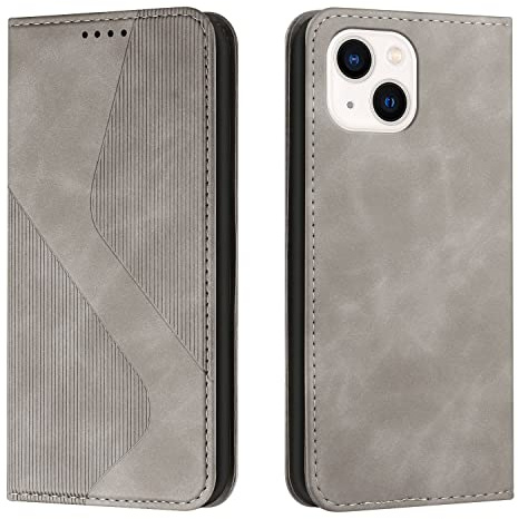 NEXCURIO Handy Hülle für Apple iPhone 14 Plus Handyhülle mit Kartenfäch Klapphülle Klappbar Schutzhülle Leder Flip Wallet Case Cover Tasche Handytasche Stoßfeste - Grau