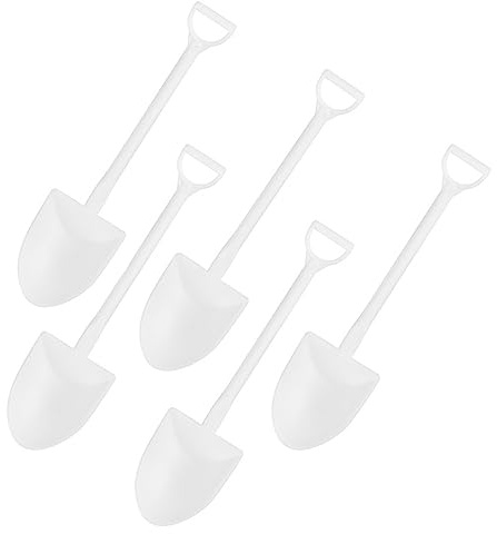 Ouliget Mini Shovel Shape Spoons,Cute Disposable Plastic Dessert Spoons,Ice Cream Dessert Spoon Shovels,100 Pcs,White,4.7 Inch.