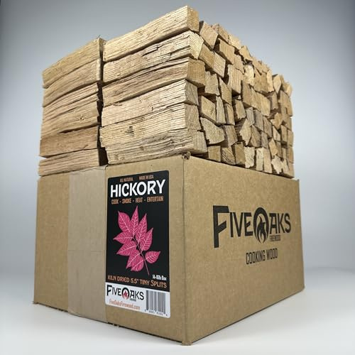 FiveOaks Firewood Ofengetrocknetes Kochholz ~ 12,7 cm kleine Spaltungen für Pizzaöfen, Smoker und Grills (Hickory, mittlere Box (6,4–7,3 kg)