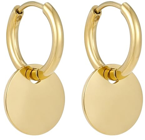BONNYBIRD® Petite Créoles Or Femme Acier Inoxydable Boucles d'Oreilles Boheme avec Plaquettes Pendentif Plaqué Or Jaune Doré Ete Bijoux Hypoallergénique Sans Nickel Fantaisie Mariage Noel