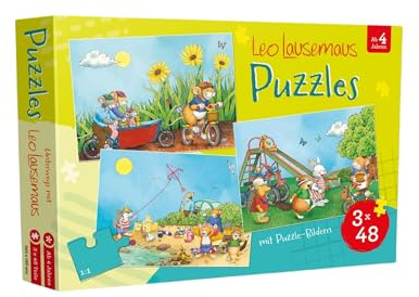 Leo Lausemaus Kinder Puzzle-Set: 3 Puzzle mit je 48 Teilen - ab 4 Jahren | Für Kleinkinder mit Abenteuer-Motiven zur Förderung der Konzentration & Motorik, Jungen & Mädchen